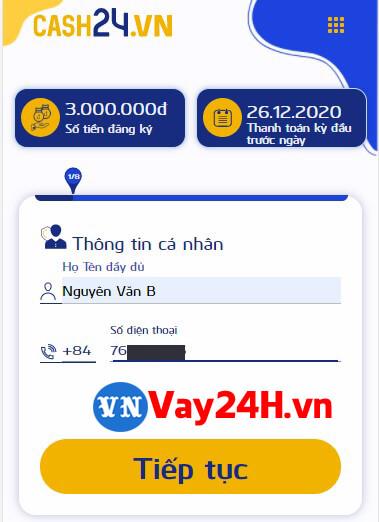 Các bước đăng ký vay tiền cash24 1