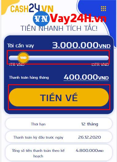 Các bước đăng ký vay tiền cash24