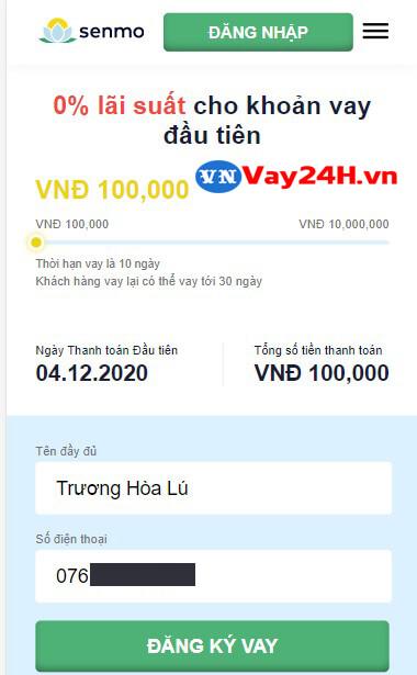 Hướng dẫn đăng ký vay tiền senmo 1
