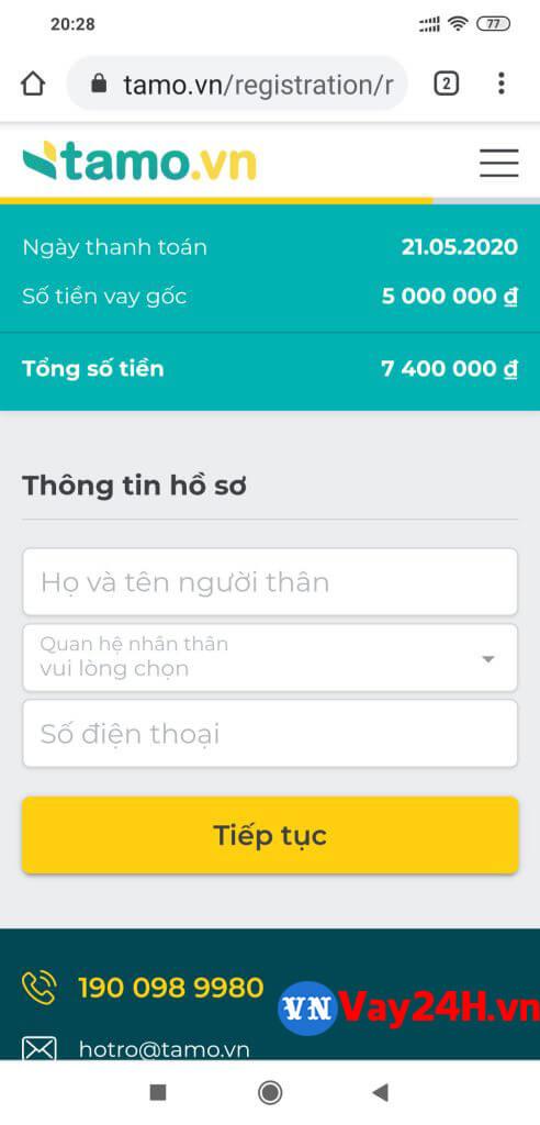 Hướng dẫn đăng ký vay tiền tamo 5