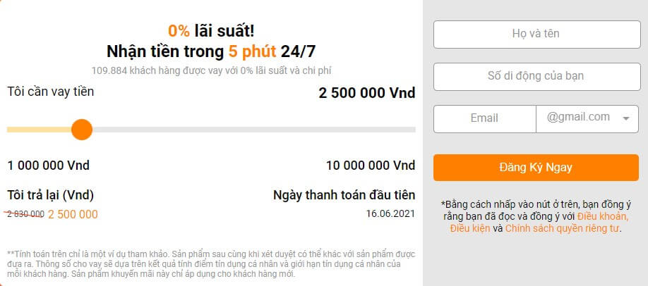 Đăng ký vay tiền oneclickmoney