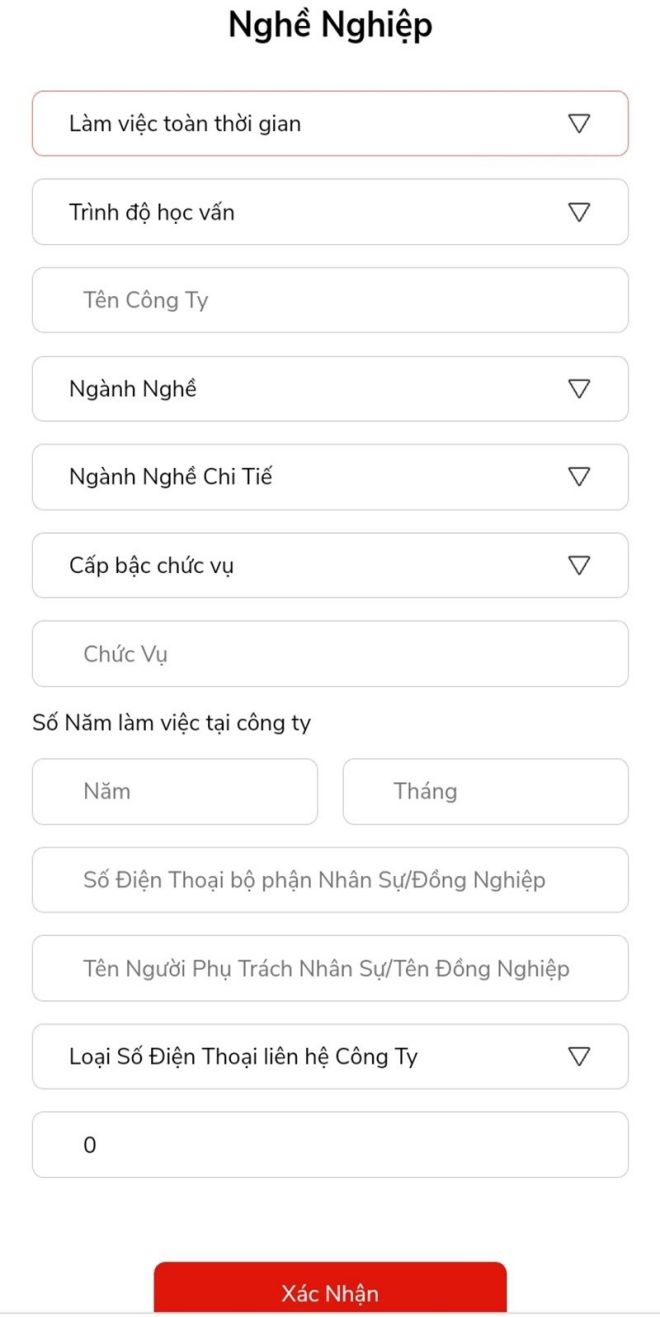 Điền thông tin nghề nghiệp