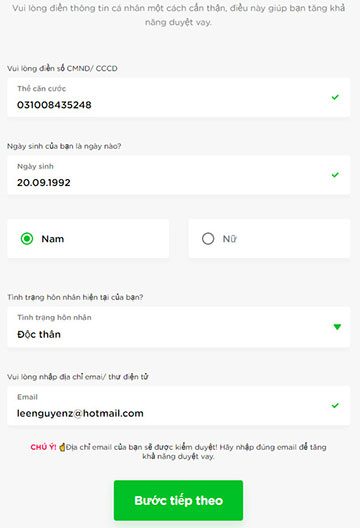 Điền thông tin cá nhân