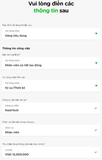 Điền thông tin công việc