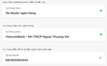 Điền thông tin tài khoản ngân hàng