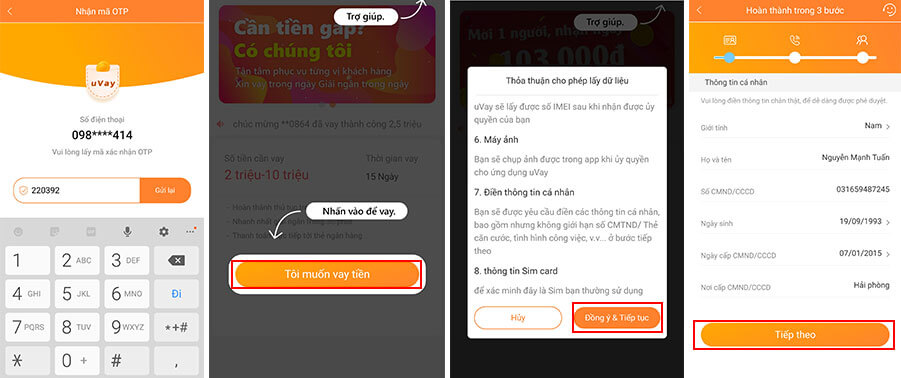 Đăng ký thông tin cá nhân uvay Evay