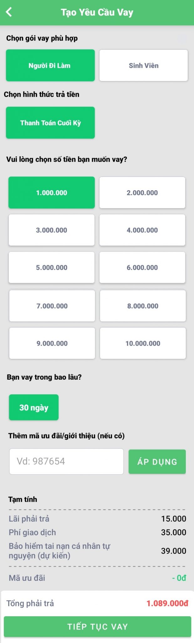 Đăng ký hạn mức vay phù hợp