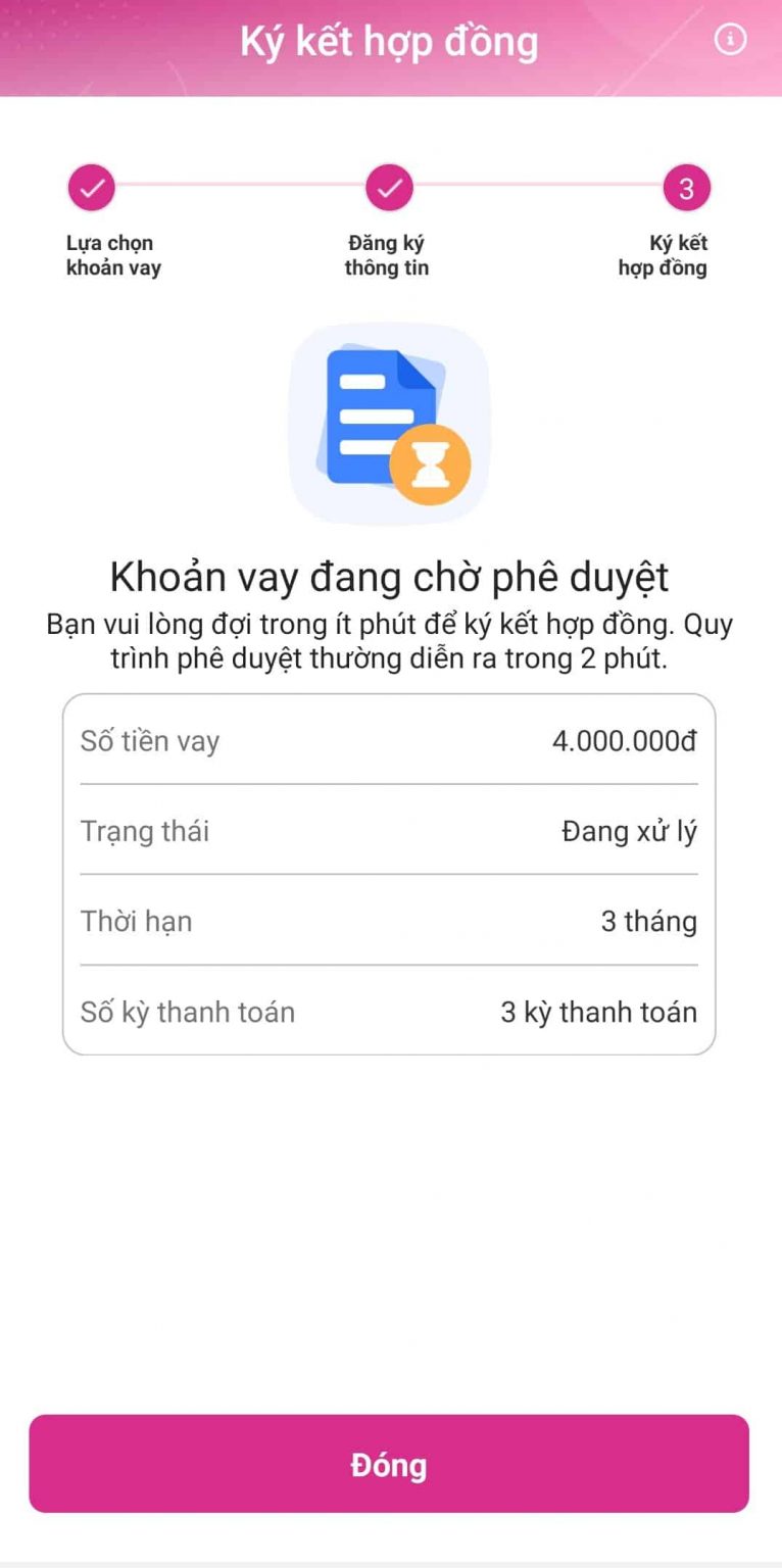 Fastmoney xét duyệt trong ít phút và thông báo kết quả