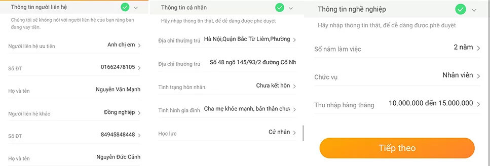 Thông tin khoản vay Uvay Evay