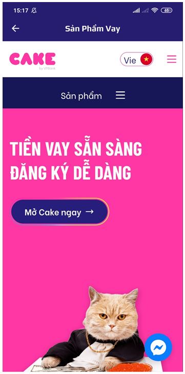 Đăng nhập vào Cake để vay tiền